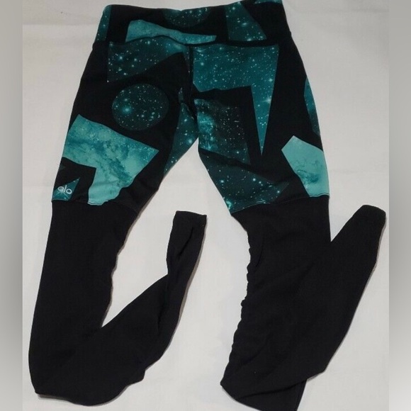 Alo Yoga Goddess Ribbed Ruched Geo Legging Island Green Space / Black Size XS - Picture 2 of 12